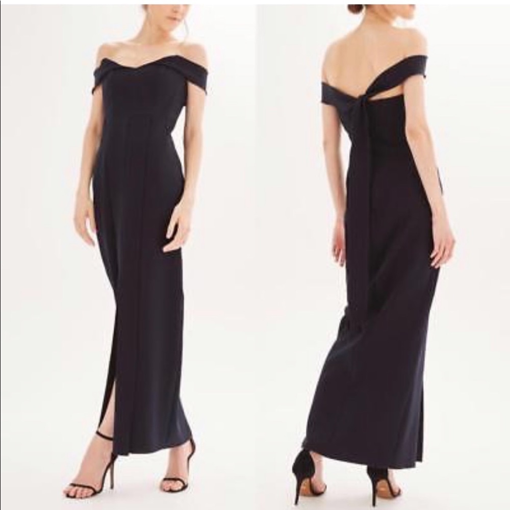 Topshop Crepe Bardot Maxi Formal Dress in Navy Blue